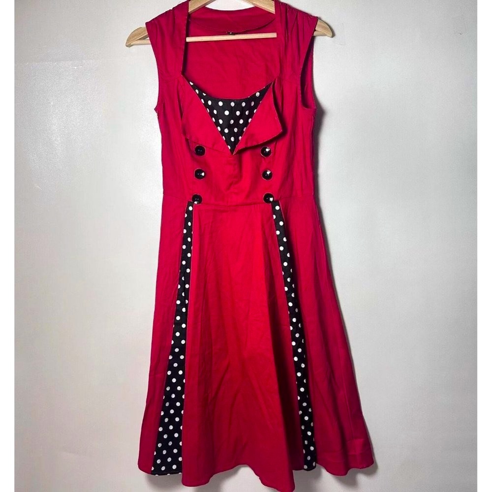 Dress 50's Style Womens Small Rockabilly Retro Red Sailor Pin Up Polka D…